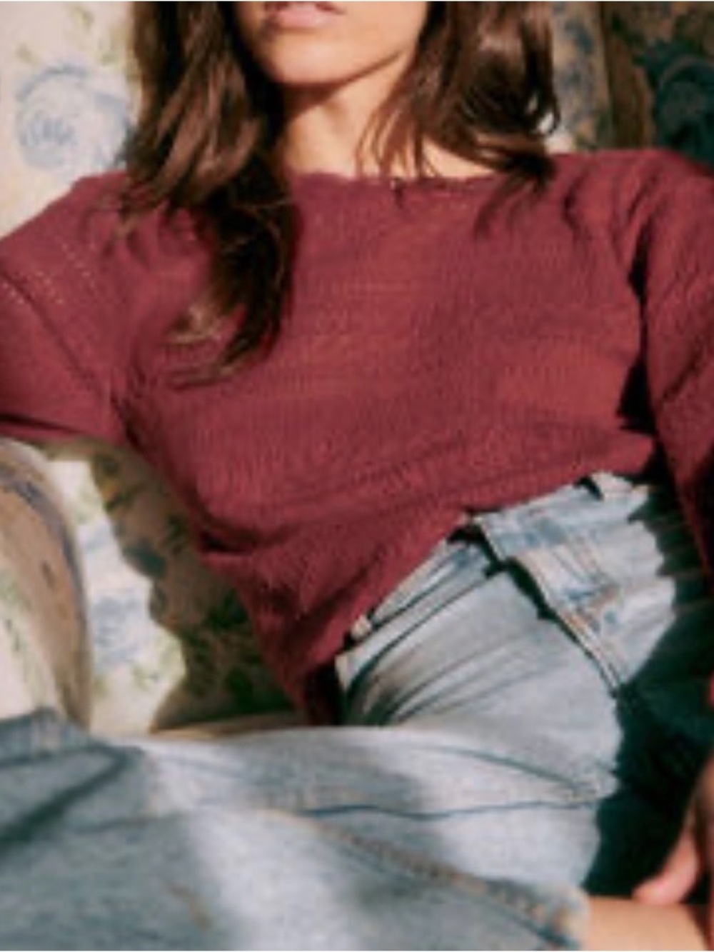 Sézane Brandy rosewood jumper, slightly ballooned sleeves, v neck in back, XXS